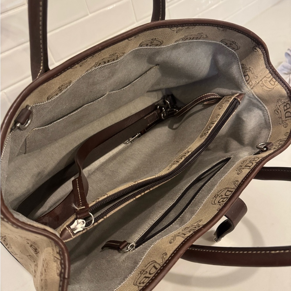 DOONEY & BOURKE Canvas Brown & Tan Leather DB Signature Tote Satchel Bag Purse - Picture 13 of 13